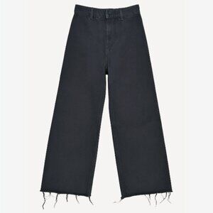 Zara High Rise Wide Leg Raw Hem Charcoal Denim Jeans Black Size 6